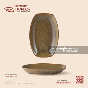 Đĩa bầu dục (oval) bo cạnh 22 x 15cm - Thổ Viêm - Men hoả biến
