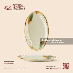 Đĩa bầu dục (oval) lụa 28 x 18cm – Hoàng Diệp – Men hoả biến