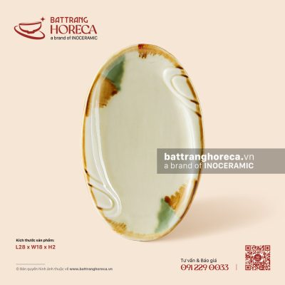 Đĩa bầu dục (oval) lụa 28 x 18cm – Hoàng Diệp – Men hoả biến