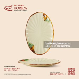 Đĩa bầu dục (oval) múi - Hoàng Diệp - Men hoả biến