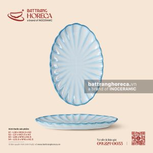 Đĩa bầu dục (oval) múi – Biển Xanh – Men hoả biến