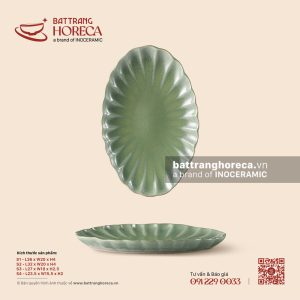 Đĩa bầu dục (oval) múi - Bích Diệp - Men hoả biến