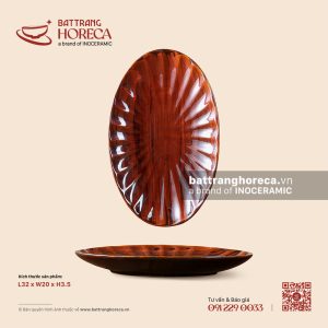 Đĩa bầu dục (oval) múi 32 x 20cm - Nâu Trầm