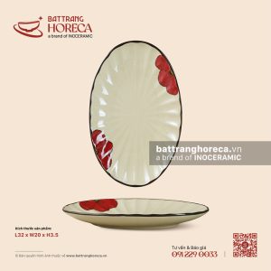Đĩa bầu dục (oval) múi 32 x 20cm - Yên Hồng - Men ngà