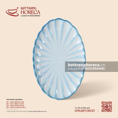 Đĩa bầu dục (oval) múi – Biển Xanh – Men hoả biến