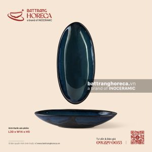 Đĩa bầu dục (oval) salad sâu 30 x 14cm - Lam Dạ
