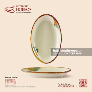 Đĩa bầu dục (oval) sâu – Hoàng Diệp – Men hoả biến
