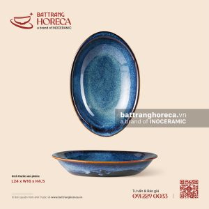 Đĩa bầu dục (oval) sâu 24 x 16cm - Lam Vân - Bát Tràng Horeca Đĩa bầu dục (oval) sâu 24 x 16cm - Lam Vân