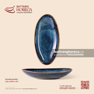 Đĩa bầu dục (oval) vênh 32 x 21cm - Lam Vân