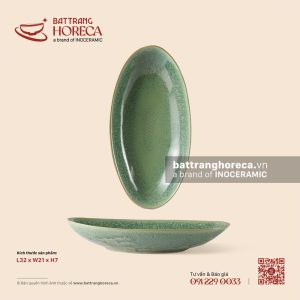 Đĩa bầu dục (oval) vênh 32 x 21cm - Bích Diệp - Men hoả biến