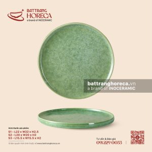 Đĩa bệt (khay pizza) – Lục Thạch – Men màu
