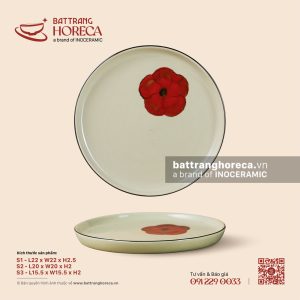 Đĩa bệt (khay pizza) - Yên Hồng - Men ngà - Bát Tràng Horeca Đĩa bệt (khay pizza) - Yên Hồng - Men ngà