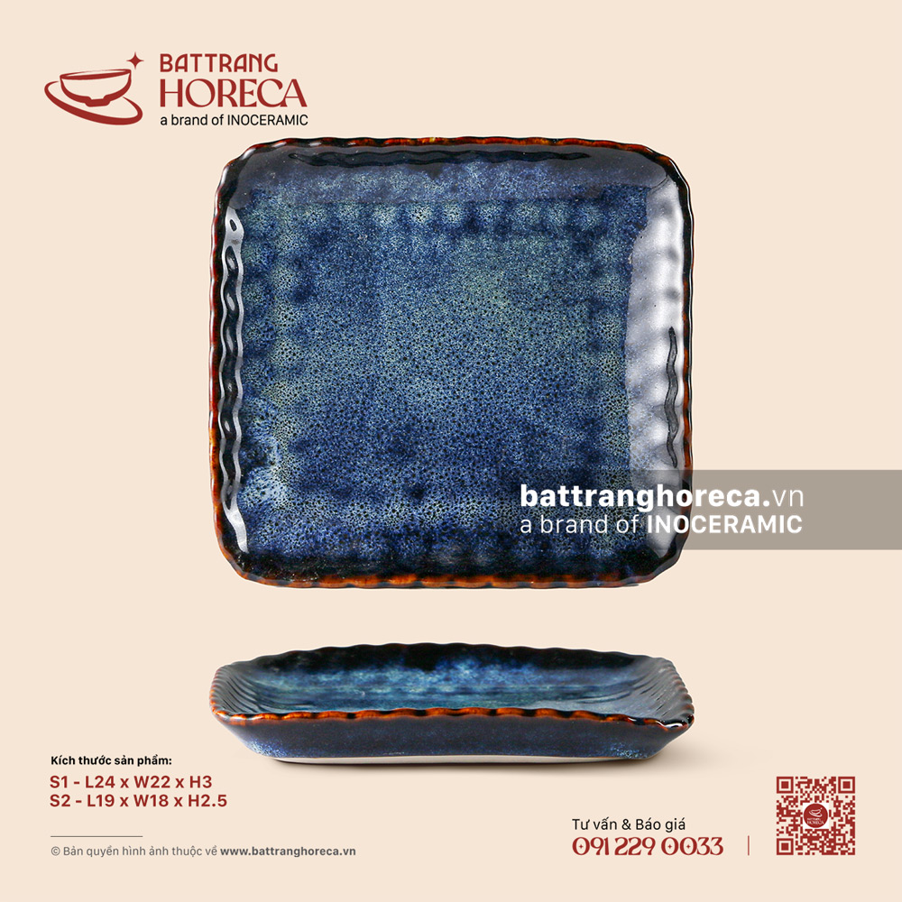 Đĩa bích quy 19 x 18cm - Lam Vân - Bát Tràng Horeca Đĩa bích quy 19 x 18cm - Lam Vân