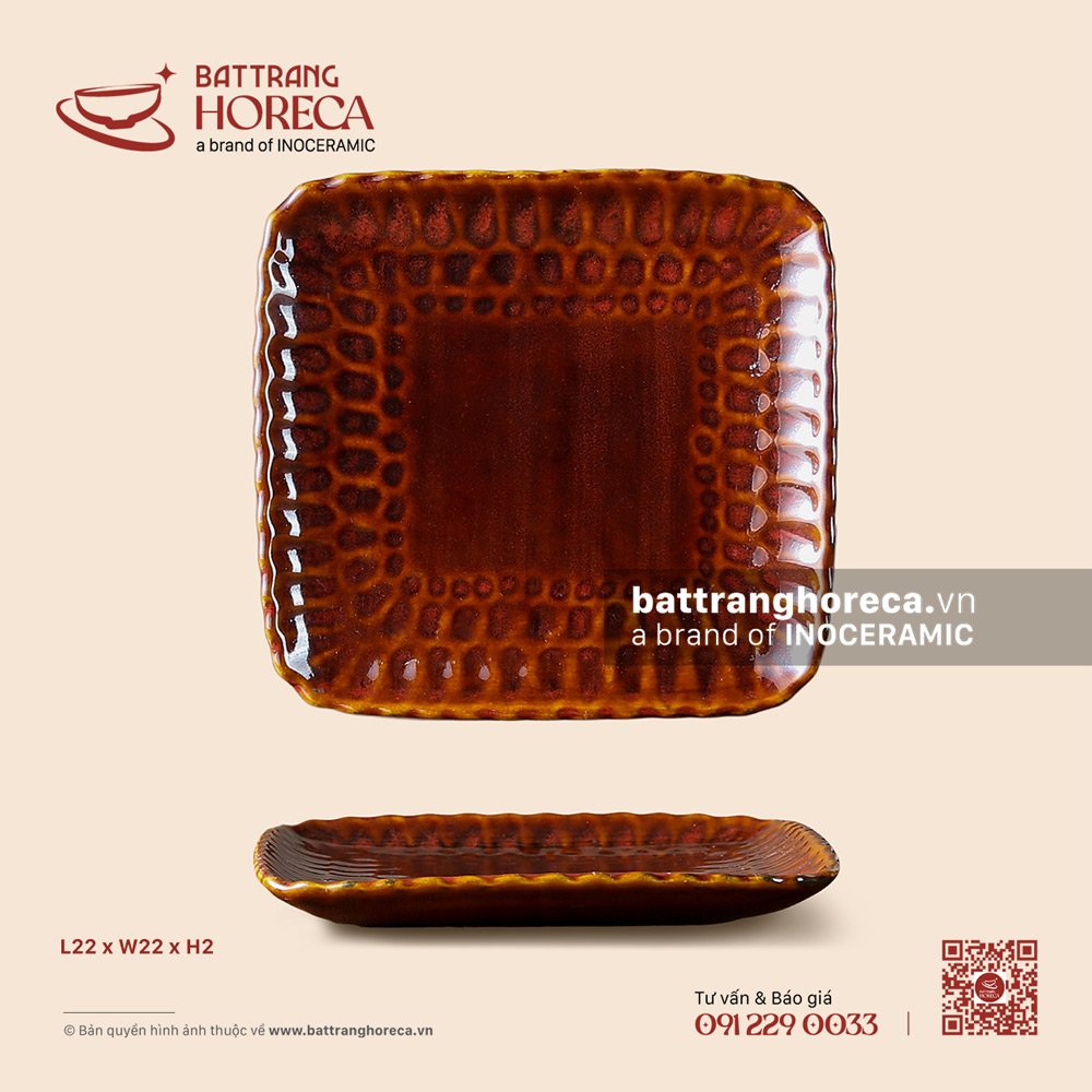 Đĩa bích quy 22cm - Nâu Trầm - Bát Tràng Horeca Đĩa bích quy 22cm - Nâu Trầm