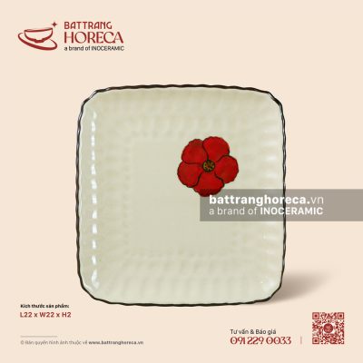 Đĩa bích quy 22cm – Yên Hồng – Men ngà