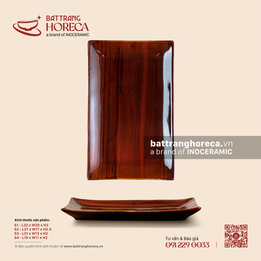 Đĩa chữ nhật ảo - Nâu Trầm - Bát Tràng Horeca Đĩa chữ nhật ảo - Nâu Trầm