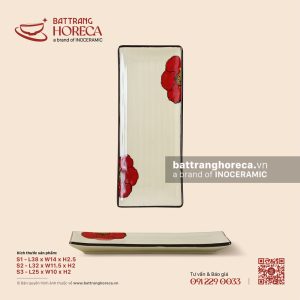 Đĩa chữ nhật dài vân lá chuối - Yên Hồng - Men ngà