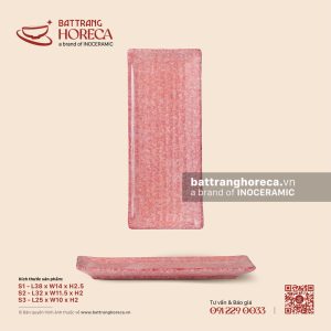 Đĩa chữ nhật dài vân lá chuối - Hồng Thạch