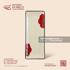 Đĩa chữ nhật dài vân lá chuối - Yên Hồng