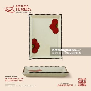 Đĩa chữ nhật miệng lượn - Yên Hồng - Men ngà