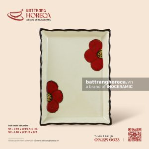 Đĩa chữ nhật miệng lượn - Yên Hồng