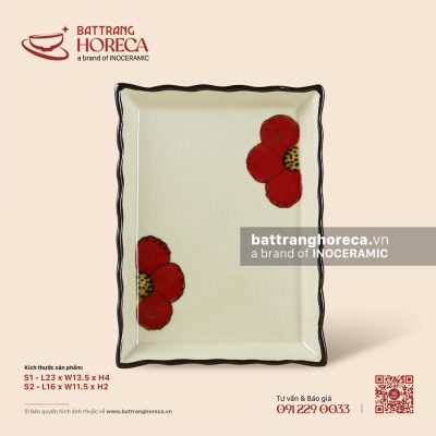 Đĩa chữ nhật miệng lượn – Yên Hồng – Men ngà