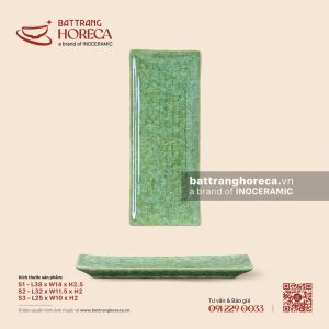 Đĩa chữ nhật vân lá chuối dài - Lục Thạch