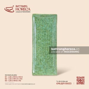 Đĩa chữ nhật vân lá chuối dài - Lục Thạch