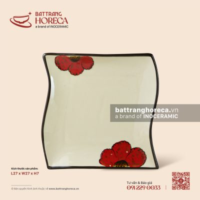 Đĩa dải lụa 20.5 x 20.5cm – Yên Hồng – Men ngà