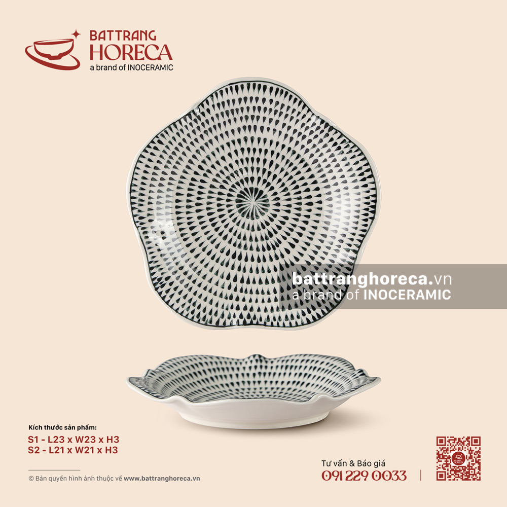 Đĩa hoa đào – Loang – Men ngà - Bát Tràng Horeca Đĩa hoa đào – Loang – Men ngà