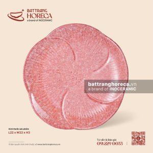 Đĩa hoa đào 5 cánh 22cm - Hồng Thạch