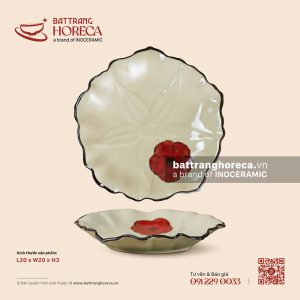 Đĩa hoa nổi 20cm - Yên Hồng - Men ngà