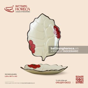 Đĩa lá bỏng 24 x 17cm - Yên Hồng - Men ngà
