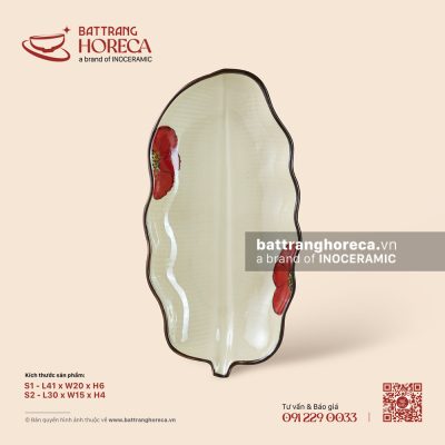 Đĩa lá chuối – Yên Hồng – Men ngà
