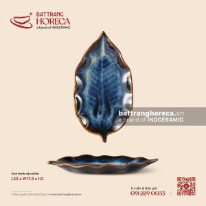 Đĩa lá dong 25 x 17.5cm - Lam Vân - Bát Tràng Horeca Đĩa lá dong 25 x 17.5cm - Lam Vân