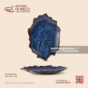 Đĩa lá nho 24 x 17cm - Lam Vân - Men hoả biến