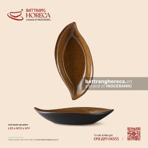 Đĩa lá trám 23 x 12cm – Ô Thổ – Men tấm
