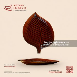 Đĩa lá trầu 30 x 22cm - Nâu Trầm