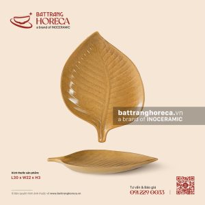 Đĩa lá trầu 30 x 22cm – Hoàng Sa – Men tấm