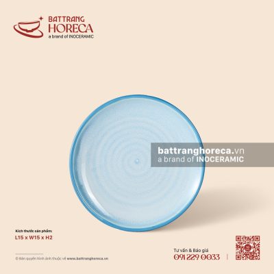 Đĩa lót chén 15cm – Biển Xanh – Men hoả biến