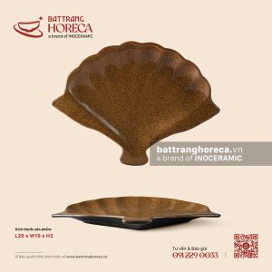 Đĩa quạt 26 x 19cm – Ô Thổ – Men tấm