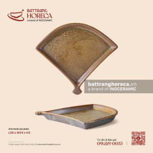Đĩa quạt 28 x 24cm - Thổ Viêm - Men hoả biến
