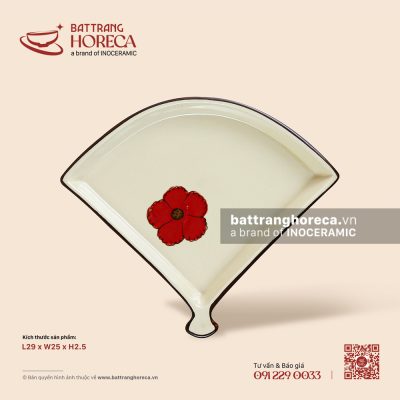 Đĩa quạt 29 x 25cm – Yên Hồng – Men ngà