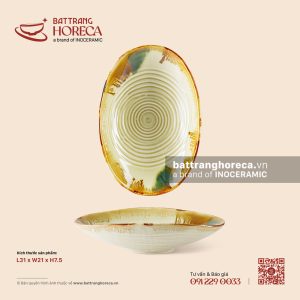 Đĩa salad méo 31 x 21cm – Hoàng Diệp – Men hoả biến