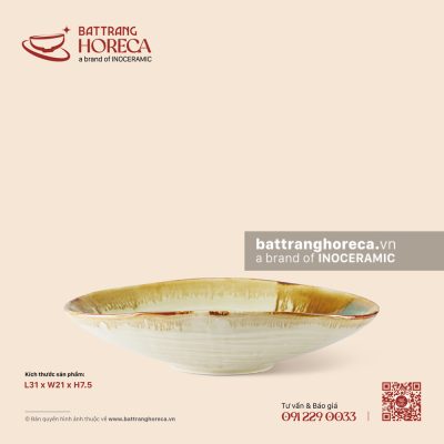 Đĩa salad méo 31 x 21cm – Hoàng Diệp – Men hoả biến