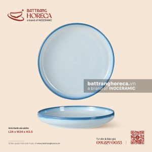 Đĩa salad thẳng thành 24cm – Biển Xanh – Men hoả biến