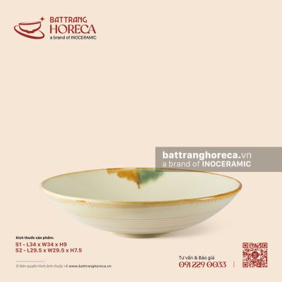 Đĩa salad tròn đại – Hoàng Diệp – Men hoả biến