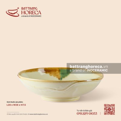 Đĩa salad tròn rách 28cm – Hoàng Diệp – Men hoả biến