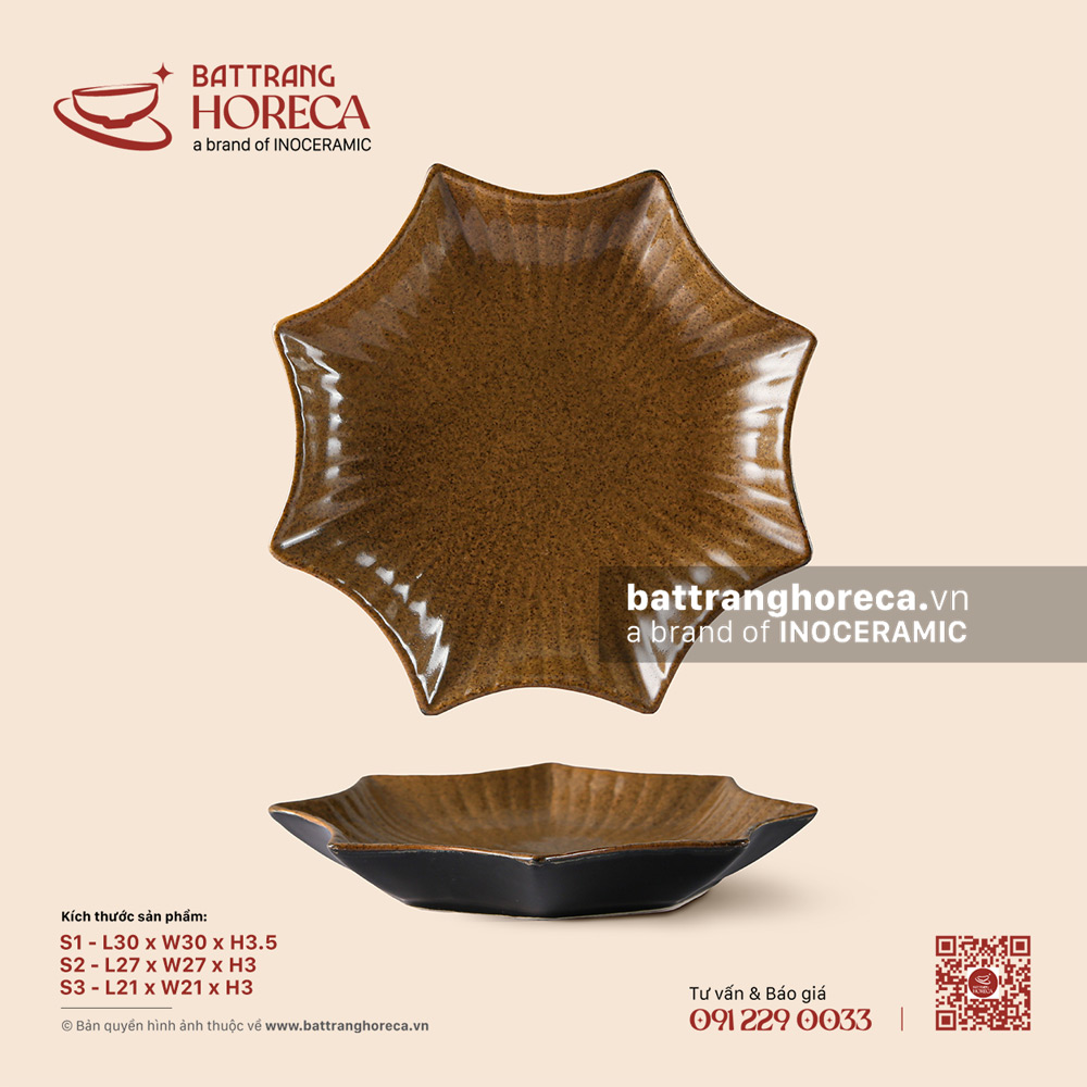 Đĩa sao – Ô Thổ – Men tấm - Bát Tràng Horeca Đĩa sao – Ô Thổ – Men tấm