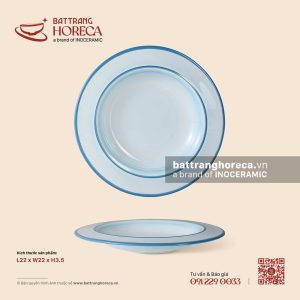 Đĩa salad vành (pasta) 22cm – Biển Xanh – Men hoả biến
